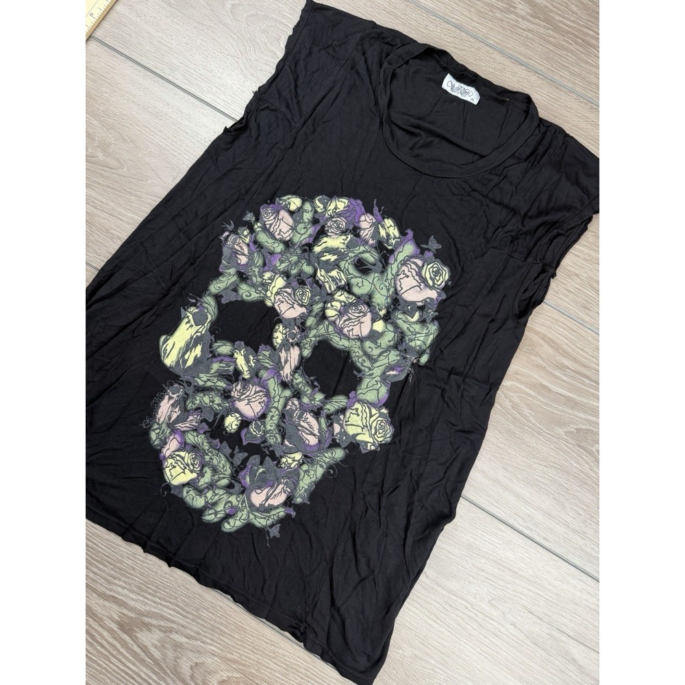 Lauren Moshi‎ Women's Floral Skull Sleeveless Top Black Size Medium